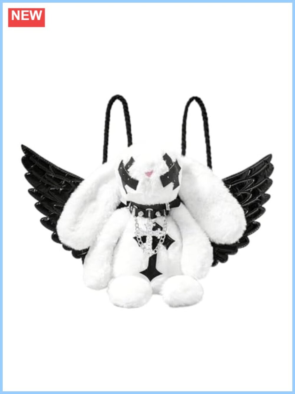 Gothic Plush Bunny Backpack Winged Y2K Punk Mini Bag Cross Charm